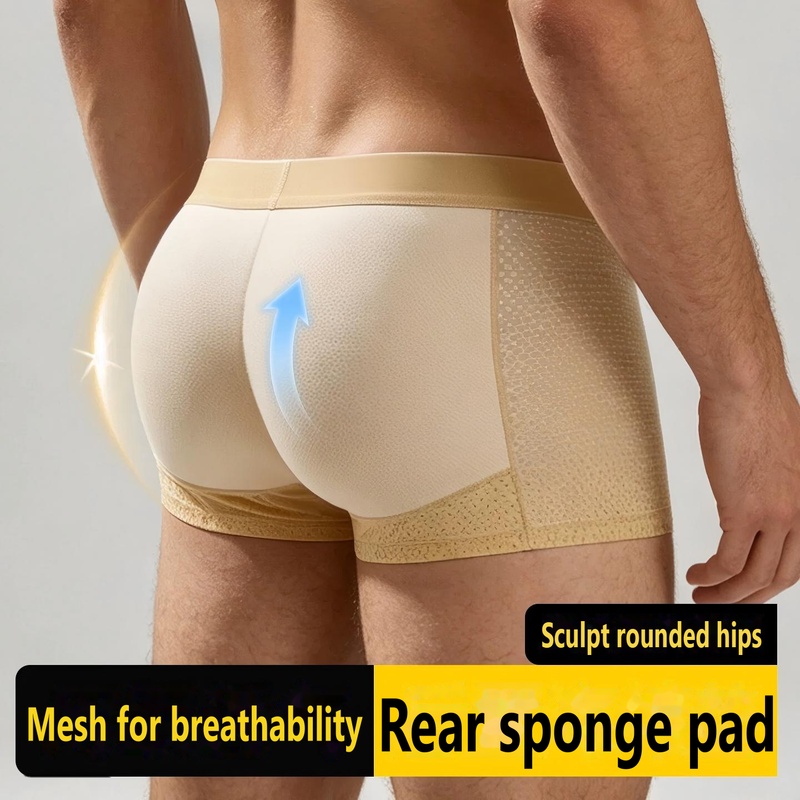 Boxer Shorts Modal - กางเกงบ็อกเซอร์ชายแบบมีฟองน้ำ เซ็กซี่ ยกกระชับสะโพก ระบายอากาศได้ดี ผ้าตาข่าย ช่วยเสริมทรงสะโพก