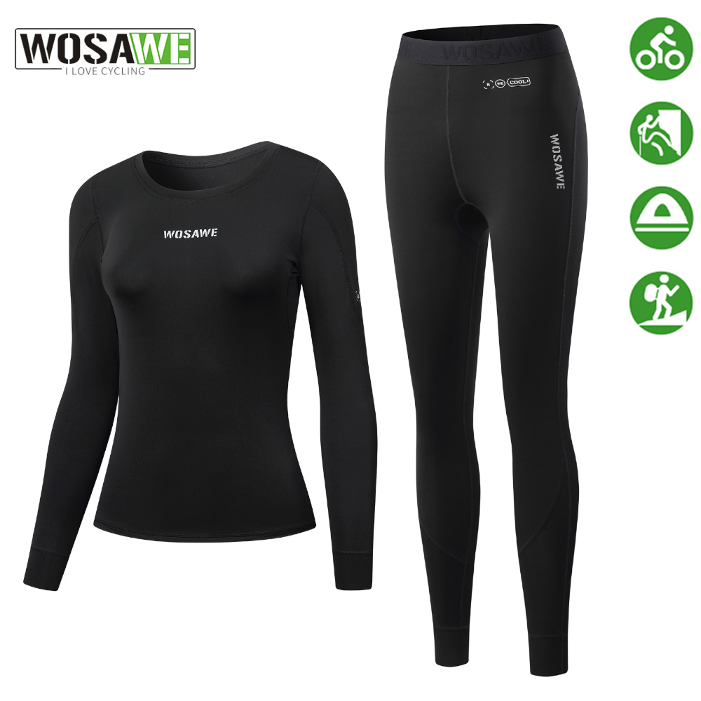 Compression Long Pant - WOSAWE ชุดชั้นในปั่นจักรยานสำหรับผู้หญิง ชุดลองจอนแห้งเร็ว ชุดรัดรูป ชุดเสื้อและกางเกงสำหรับสโนว์บอร์ด